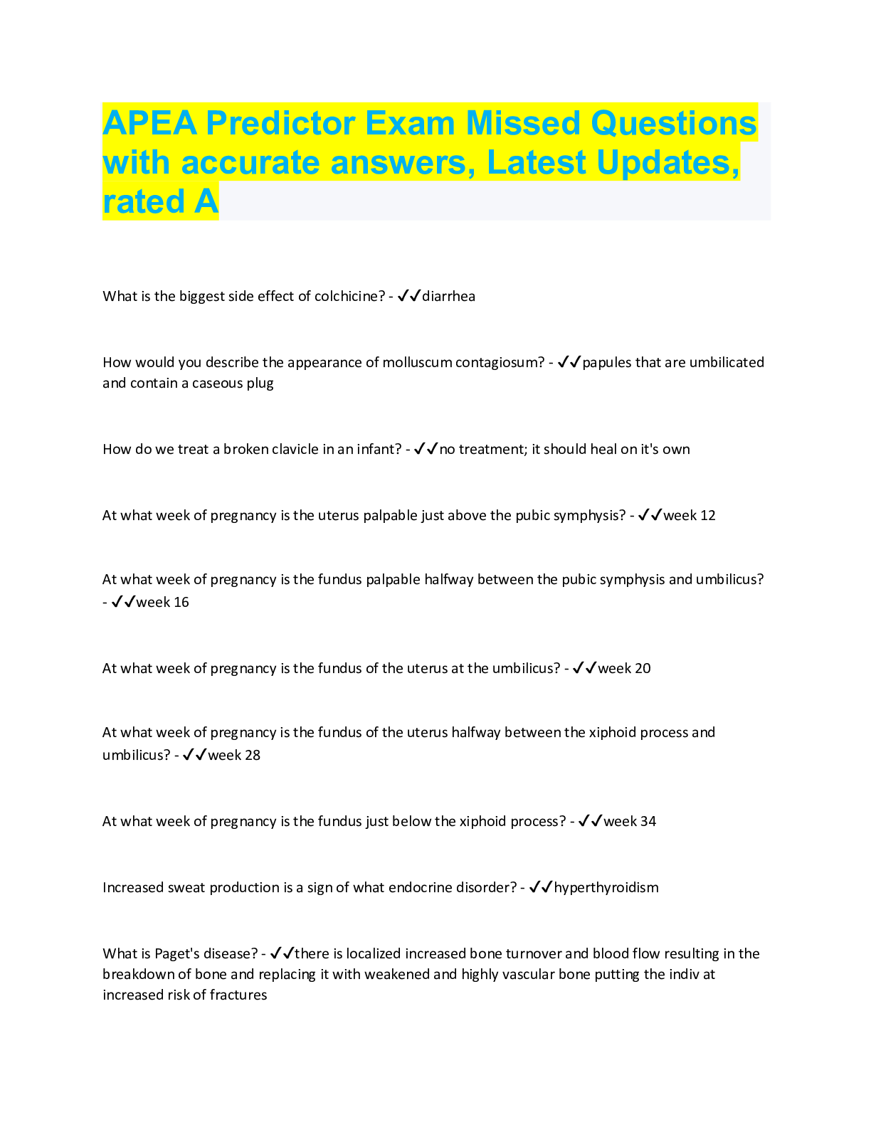 Preview image for APEA Predictor Exam Missed Questions with accurate answers, Latest Updates, rated A